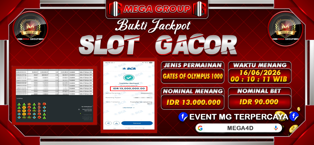 Bukti JP situs Mega4D hari Selasa, 16 Juni 2026